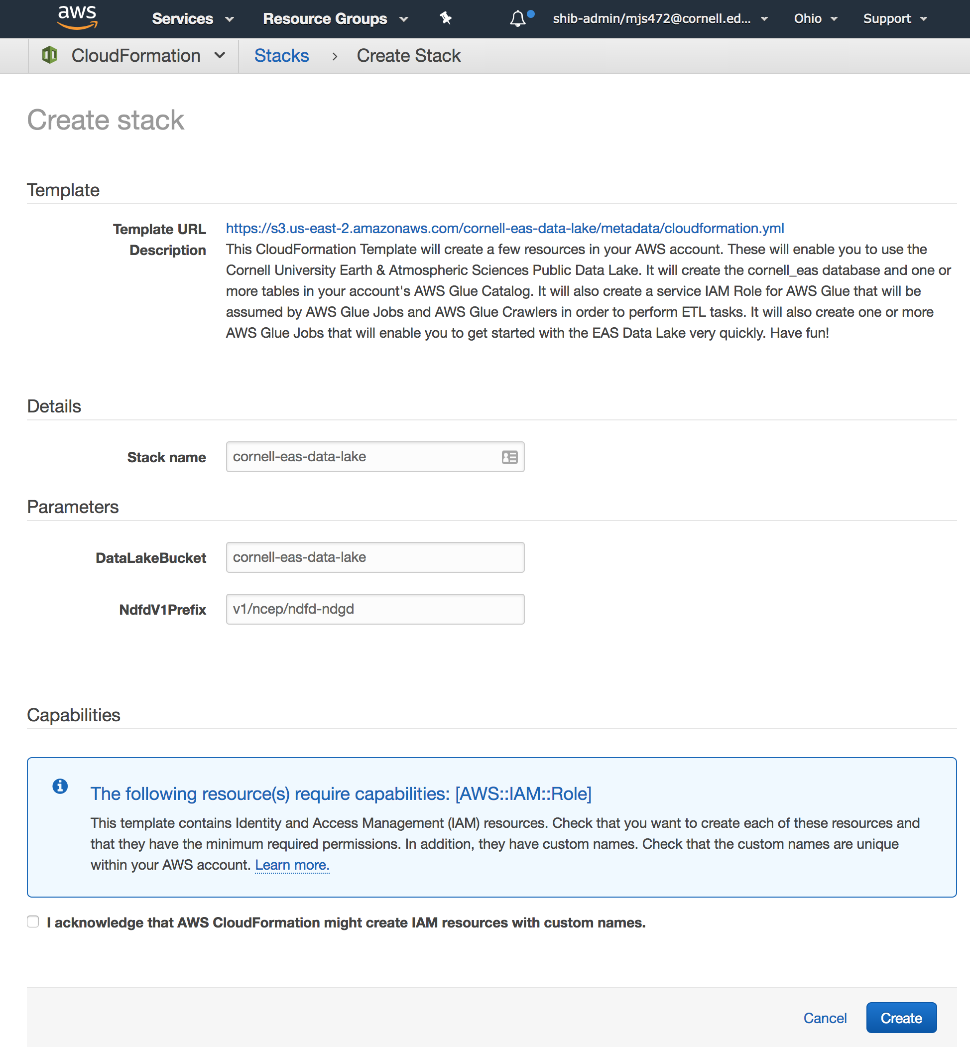 Create EAS Data Lake in AWS CloudFormation